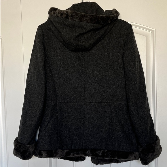 B. Moss Dark Gray Teddy Jacket Car Coat with Faux Fur - Picture 7 of 13